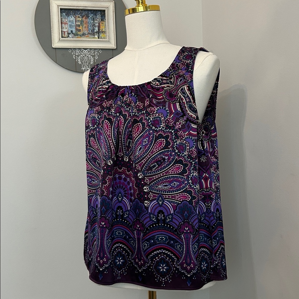 CHICO’S Sleeveless Blouse/Top Purple Scoop Neck Colorful -Size 1 - Picture 2 of 10